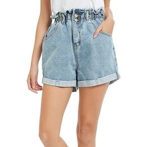 Paper Bag High Waisted Denim Shorts